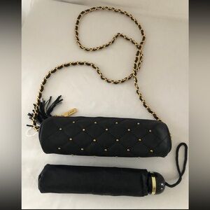 Vintage Fashion Umbrella in Quilted Purse gold and black